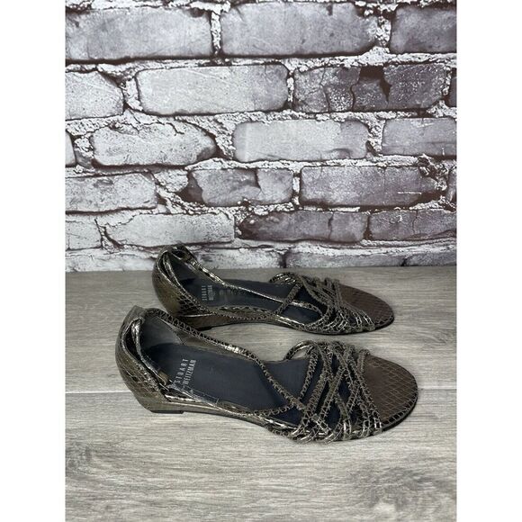 Stuart Weitzman Pewter Silver Snake Print Wedge Strap Sandals Women Sz 37EU/6.5M - Picture 3 of 16